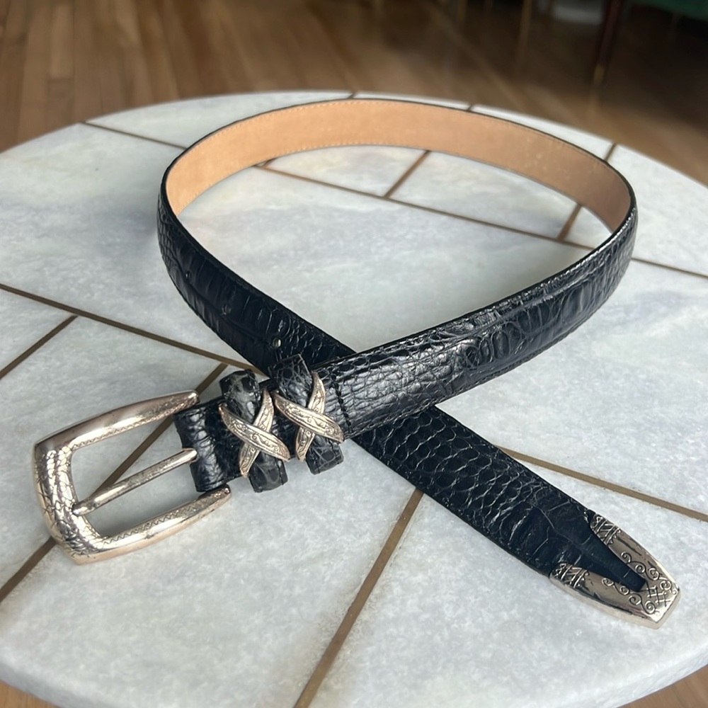 Brighton leather embossed belt with silver accents sz 28 xs/s